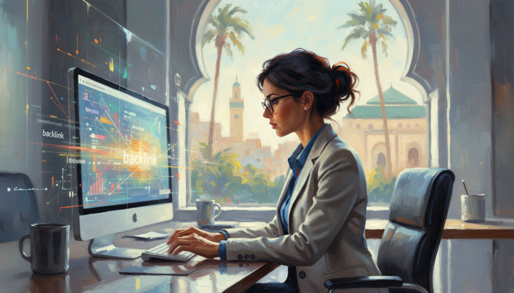 Un expert en marketing digital à Casablanca analysant des backlinks de haute qualité sur un écran moderne, style professionnel et technologique. Un expert en marketing digital à Casablanca analysant des backlinks de haute qualité sur un écran moderne, style professionnel et technologique.